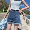 Verano 2021 Nuevo Estilo Shorts de Mezclilla para Mujer Tendencia ins Populares en Internet Delgados de Corte A Cintura Alta Ajustados Sueltos Pantalones de Pierna Ancha