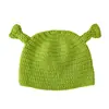 Gorros de Punto Hechos a Mano Estilo Shrek Verde para Otoño e Invierno para Hombres y Mujeres, Disponibles para Venta Transfronteriza