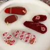 Pasador Rojo de Tweed para Año Nuevo con Flequillo, Pinza Lateral para el Cabello, Pinza Bb, Pasador para Otoño e Invierno, Accesorio para el Cabello