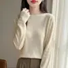 Suéter clássico de malha fina para outono inicial, ready-to-wear de primeira linha, gola redonda, para mulheres, corte solto, camada base, blusa fina de manga longa