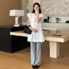 Traje para Mujeres Embarazadas 2024 Verano Nuevo Estilo Coreano de Moda Holgado Cubre Vientre Muñeca Top Adelgazante Lunares Pantalones de Campana