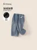 Pantalones de Colaboración Ip Bangxuan para Niños Pantalones Rectos de Invierno para Niños con Forro Polar Integrado Jeans Gruesos para Niñas