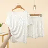 Conjunto de dos piezas de verano nuevo modelo de modal con lunares y manga corta para mujer, chaqueta casual versátil, atuendo de talla grande
