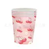 Nuevas decoraciones de fiesta de cumpleaños temáticas de cerezas en acuarela transfronterizas, platos de papel de frutas, servilletas de papel, juego de vajilla para niños