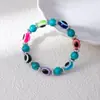 Pulsera Vintage Hecha a Mano de Cuentas Turquesas Coloridas Ojo del Diablo Moda Personalizada Pulsera Elástica de Ojo con Cuentas