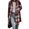 Ropa de Mujer Transfronteriza 2024 Comercio Exterior Amazon Otoño e Invierno Nuevo Abrigo de Lana a Cuadros con Solapa y Bolsillos para Mujer