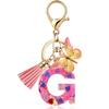 Llavero de resina con iniciales para mujer, con borla de mariposa, ideal para cartera, coche, mochila, bolso, joyería.