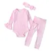 Ropa de bebé de tres piezas para primavera y otoño, estilo europeo y americano, mameluco de una pieza con manga de campana, color, mameluco + pantalones, ins