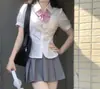 Camisa Uniforme JK Top para Mujer de Manga Corta Original Verano Estilo Preppy Cintura Manga Abullonada Camisa Blanca Top Sexy