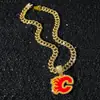 Colar com Pingente de Corrente Totalmente Cravejada Novo Estilo Hip-Hop Europeu e Americano Personalizado com Gotejamento de Óleo Chama Logotipo de Equipe