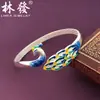 Pulsera de pavo real cloisonné de plata de ley pulsera de plata 999 estilo étnico joyería para mujer más vendida