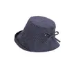 Chapéu de Pescador Xadrez Azul Marinho Doce Estilo Coreano para Mulheres Verão Laço Aba Larga Versátil Que Emagrece Rosto Chapéu de Sol