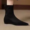 Botines de Moda Retro con Cremallera Trasera, Versión de Piel Suave, Versátiles, para Piernas Menudas y Delgadas, Puntera Puntiaguda, Tacón Oculto, Elegantes Botines