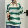 Suéter de Punto con Cremallera, Cuello de Solapa y Rayas Contrastantes, Nuevo Estilo Otoño e Invierno 2026, Holgado y Versátil, Suéter Pulóver de Estilo Relajado para Mujer