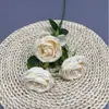 Flores Artificiais Rosa Real de 3 Cabeças Transfronteiriças Flores Falsas Vermelhas e Brancas Buquê Decorativo Materiais Florais de Casamento Arte Floral Rosas