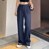 Nuevos pantalones de traje de pierna ancha de cintura alta para mujer con rayas azul marino, estilo para ir al trabajo, adelgazantes, buena caída, pantalones largos rectos holgados