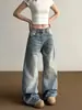 Jeans de pierna ancha azul claro retro americano para mujer 2026, de cintura alta, adelgazantes, nuevos pantalones rectos de ajuste relajado para primavera y otoño
