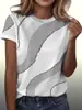 Camiseta europea y americana de manga corta para mujer con estampado 3D floral y a cuadros, camiseta de cuello redondo moderna y versátil