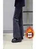 Pantalones de Campana para Mujer, Forrados de Polar para Invierno, Engrosados, Pierna Recta Ajustada, Marca de Tendencia, Pantalones Largos con Estilo Retro High Street Americano
