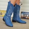 Botas de Caballero Bordadas de Gran Tamaño para Otoño e Invierno, Nuevas, de Exportación Europea y Americana, para Mujer, Punta Fina, Tacón Cuadrado, Botas Bordadas Transfronterizas, Deseo al por Mayor