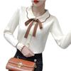 2025 Casual Combinación Perfecta Cuello de Muñeca Estilo Chanel Perezoso Ropa Exterior para Mujer Primavera y Otoño Nueva Camisa Base Suelta con Lazo