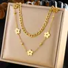 Elegante collar de corazón de doble capa, cadena de acero inoxidable chapada en oro de moda de nicho transfronterizo, cadena para la clavícula de lujo ligero para mujer