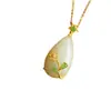 Nuevo Collar de Gota de Agua para Mujer Colgante Antiguo Chapado en Oro Jade Blanco Cadena de Clavícula de Jade para Mujer para Suegra Madre Mayor