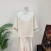 Zhi LiNovo top base jacquard bordado estilo chinês com mangas de três quartos, novidade do início do outono de 2026 com gola redonda