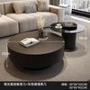 Mesa de centro redonda de estilo italiano, minimalista, ligera y de lujo, con placa de roca, para sala de estar, hogar, apartamento pequeño, mesa de centro redonda de tamaño simple, combinación de vidrio