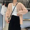 Nuevo cárdigan suéter de cachemira de invierno de corte holgado con bordes de color block, elegante rosa para mujer