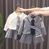 Conjunto de Suéter para Niñas Dropshipping Elegante Otoño e Invierno Nuevo Estilo Universitario Conjunto de Dos Piezas para Niños Pequeños Atuendo de Moda Conjunto de Vestido