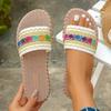 Calçados Transfronteiriços Novos de Solado Grosso Tamanho Grande Estilo Étnico Sandálias Rasteirinhas Casuais Solado de Corda de Cânhamo Slip-Ons Abertos na Ponta