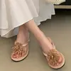 Sandálias Estilo Francês com Strass 2026 para Uso Externo, Elegantes Sandálias de Salto Anabela Florais de Verão, Chinelos para Mulheres, Estilo de Nicho