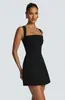 Novo Vestido Quadrado de Cor Sólida Elegante com Alças Largas, Slim Fit, Corte A, Curto, Estilo Europeu e Americano da Amazon