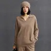 2025 Nuevo Otoño e Invierno Suéter de Cachemira Holgado Tipo Polo Cuello Pico Pequeño Trenzado de Manga Larga Ropa Interior de Punto