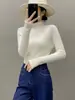 Nuevo Suéter de Punto Fino de Lana Cachemir sin Costuras de una Pieza para Mujer Otoño e Invierno con Base de Suéter de Cuello Semialto Delgado