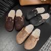 Zapatos Birkenneth forrados de felpa, medio arrastre, suela plana, punta cubierta, Mao Mao, zapatos de una sola capa para mujer, 2024, nuevo calzado de exterior, otoño e invierno, cuero genuino, zapatos Birkenneth