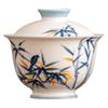 Tazón de Té de Dos Talentos de Bambú de Tinta Pintado a Mano de Fábrica con Tazón Cubierto de Porcelana Blanca Geidehua Taza de Té Juego de Té Grande Té Kung Fu Tazón de Té
