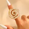 Anillo de Aro de Perla Espiral Retro Exagerado Elegante de Acero Inoxidable Transfronterizo Europeo y Americano para Mujer Anillo para Dedo Índice Caracol Espiral para Mujer