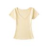 Top Sexy Puro Estilo Lust com Decote em V Profundo Manga Curta 2025 Novo Slim Fit Cor Pura Base Cintura Ampulheta Camiseta