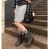 Botines arrugados estilo vintage para primavera y verano, botines negros suaves para niñas, nuevo estilo callejero de ballet para mujer con lazo, retro
