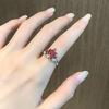 Anillo Abierto de Esmalte Rojo Suerte Diseño Original Nicho Amor Hoja de Arce Personalidad Retro Apilable Abierto para Mujer