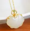 Collar Colgante Antiguo Chapado en Oro de Plata Esterlina Incrustada de Hotan con Cadena para Clavícula Chapada en Oro, Estilo Elegante y Noble, Regalo para Mujeres Mayores