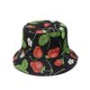 2025 Primavera e Verão Novo Chapéu de Pescador Quebra-sol Chapéu de Praia Casual Combina com Tudo Bonito Chapéu Balde Estampa Frutas Morango Mulher