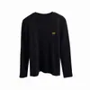 Camiseta de Manga Larga Estampada de Algodón Puro Cepillado con Bordado de Calabaza Pequeña Otoño e Invierno Engrosada Cálida y de Moda Top Básico Trendy