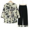 Roupas para Mulheres de Meia-Idade e Idosas, Conjunto de Duas Peças Camisa Estilo Chinês para Mãe, Camisa de Verão e Outono 2025, Conjunto de Verão Estilo Nacional