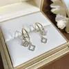 Corea del Sur Dongdaemun Pendientes de Plata de Ley s925 Microincrustados Circonita Pendientes de Trébol de Cuatro Hojas Lujo Ligero Elegantes Pendientes Iguales de TikTok