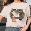 Camiseta Linda de Gato Camiseta de Manga Corta para Mujer con Estampado de Gato Lindo Daji Camisa de Manga Media con Cuello Redondo de Verano Moderna