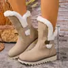 Botas de nieve transfronterizas para mujer de talla grande con suela gruesa, nuevo estilo europeo y americano de invierno 2026, forradas de felpa, engrosadas, cálidas, de media pantorrilla, de algodón, talla 43