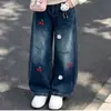 Ropa para Niñas de Secundaria Niños Nicho Minimalista Moda Coreana Estilo Individualista Camisa POLO Sudadera de Dos Piezas Falsas Set de Jeans Lindos de Dibujos Animados